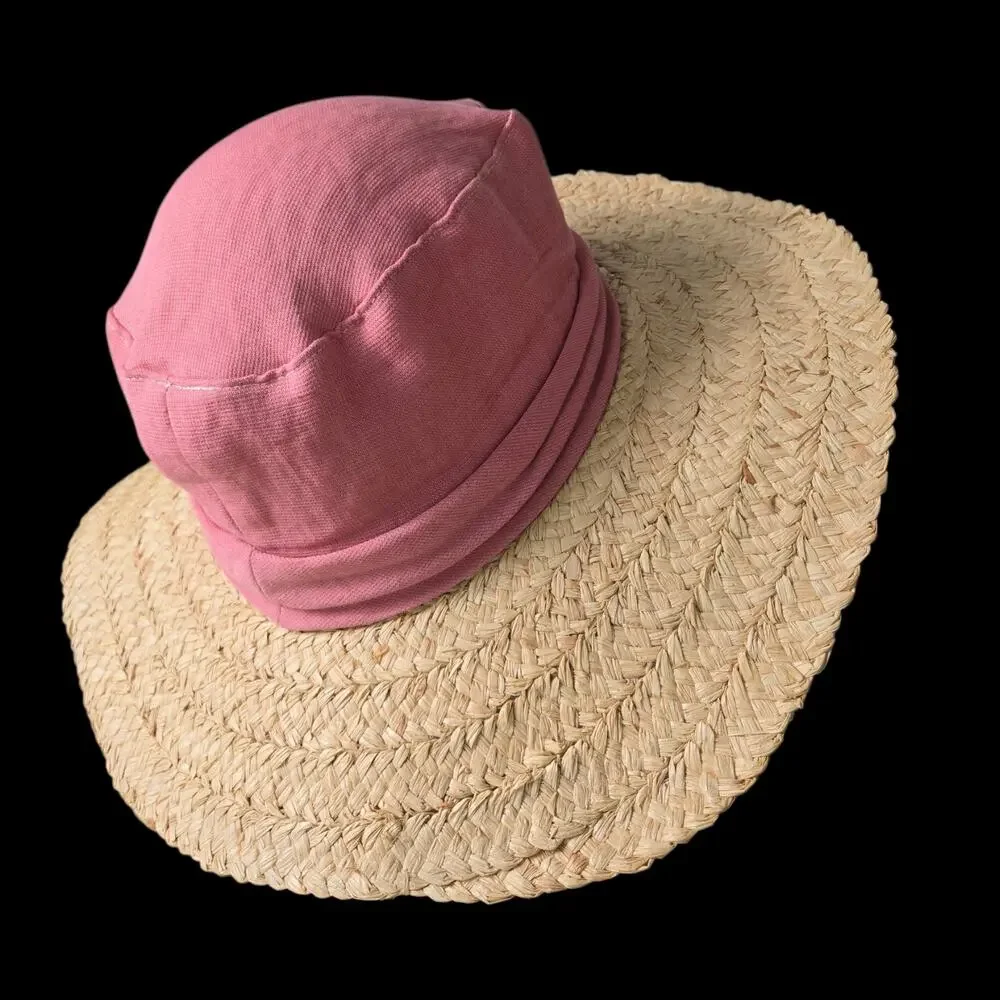 Vintage Hoodlums Ltd Floppy Sun Hat Pink Flowers Straw Brim Cottagecore One Size - Picture 6 of 16